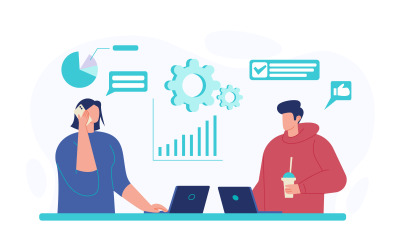 Сотрудник корпоративного офиса, работающий векторные иллюстрации концепции