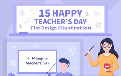15 Boldog tanári nap háttér vektor illusztráció