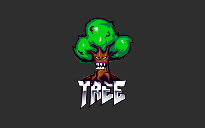 Concepto de diseño de icono de logotipo de mascota de árbol enojado