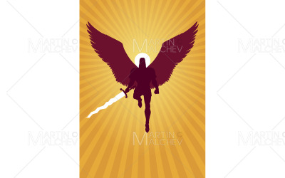 Ärkeängel Michael Flying Silhouette Vektor Illustration