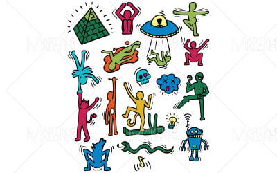 Crazy Cartoon Characters Set Vector Illustration