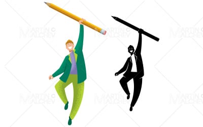 Man Holding Pencil Vector Illustration
