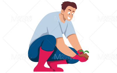 Man Holding Plant Vector Illustration
