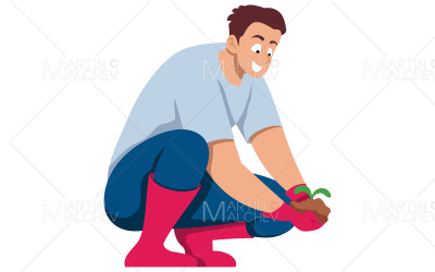 Man som håller anläggningen vektorillustration