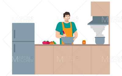 Matlagning Man Chef Vector Illustration