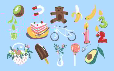 Születésnapi ünneplés Doodle illusztráció vektor készlet