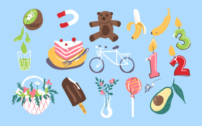 Urodziny Obchody Doodle Ilustracja Wektor Zestaw