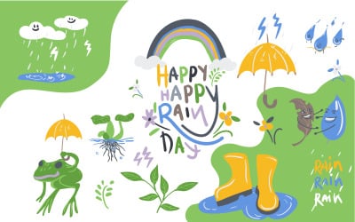 Conjunto de ilustración de Doodle de día lluvioso diseño vectorial
