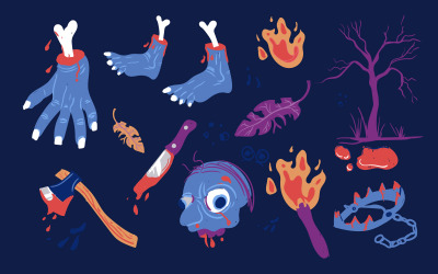 Horror Doodle rajzok illusztráció készlet vektoros tervezés