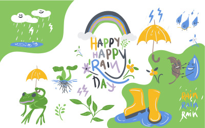 Jour de pluie Doodle Illustration Set Vector Design