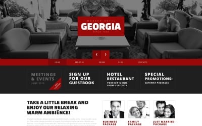 Diseño gratuito de WordPress de hotel de contraste rojo