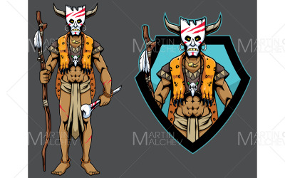 Schamanen-Stammes-Maskottchen-Vektor-Illustration