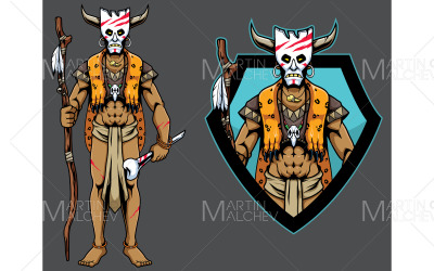 Sjamaan Tribal Mascotte Vectorillustratie