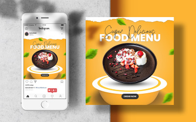 Modello di post banner per Instagram con menu di cibo delizioso