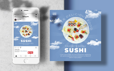 Menu di sushi preferito Modello di banner per post su Instagram