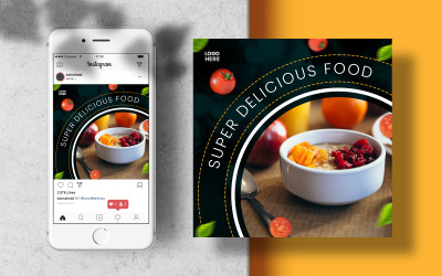 Modello di banner per post di Instagram quadrato con menu di cibo