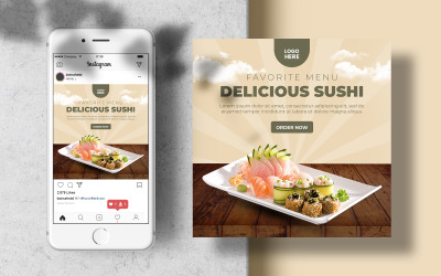 Plantilla de banner de publicación de Instagram de menú de sushi