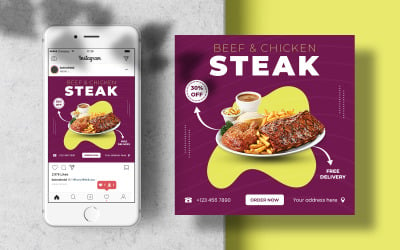 Plantilla de banner de alimentación de Instagram de menú de bistec