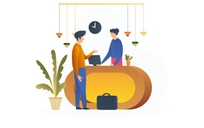 Recepcionista de hotel com vetor de conceito de ilustração do cliente