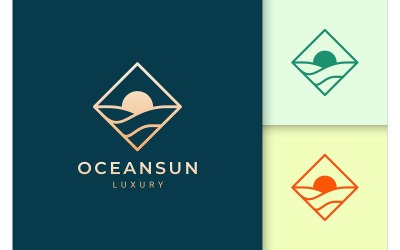 Logo de bord de mer ou d&amp;#39;océan dans le losange