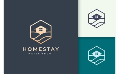 Plantilla de logotipo de bienes raíces de océano o playa