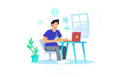 Uomo che lavora con il vettore dell&amp;#39;illustrazione di concetto del computer
