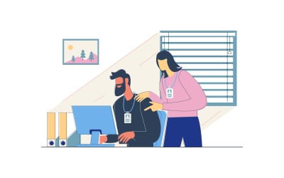 Бос, показуючи офісну роботу співробітнику Векторні ілюстрації концепції