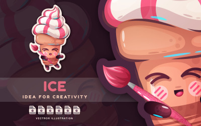 Eiscreme-Künstler zeichnet mit einem Pinsel - niedlicher Aufkleber, grafische Illustration