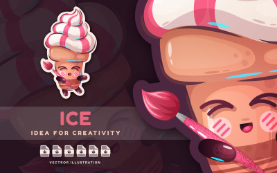 Ice Cream Artist Draws With a Brush - Cute Sticker, Graphics Illustration