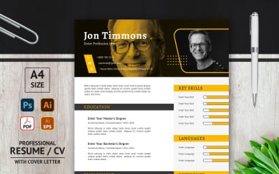 Jon Timmons - černobílá kreativní tisknutelná šablona životopisu