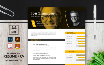 Jon Timmons - Modèle de CV imprimable créatif noir et jaune