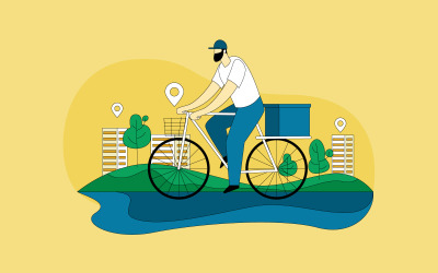 Ilustração em vetor de porta a porta de entrega de encomendas por correio