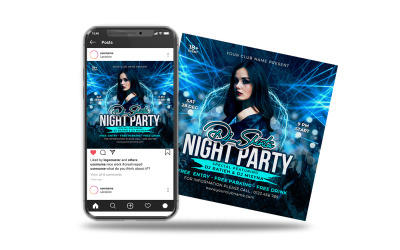 ночная вечеринка dj флаер сообщение в социальных сетях