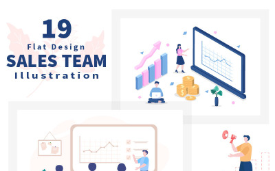 19 Verkaufsteam mit Finanzgeschäfts-Vektorillustration