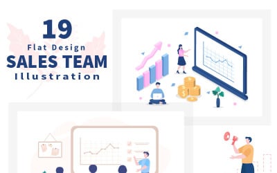 19 Zespół sprzedaży z ilustracją wektorową firmy finansowej