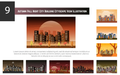 9 Sonbahar Güz Gecesi Şehir Bina Cityscape Görünümü Illüstrasyon