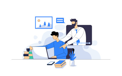 Giovane ragazzo che guarda l&amp;#39;illustrazione di vettore del video educativo Concept