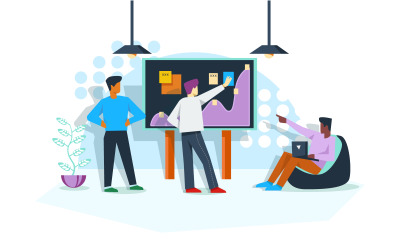 Kantoorwerkplanning met werkgeversillustratieconcept