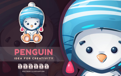 Sevimli Kış Pengueni - Şirin Etiket, Grafik Çizimi