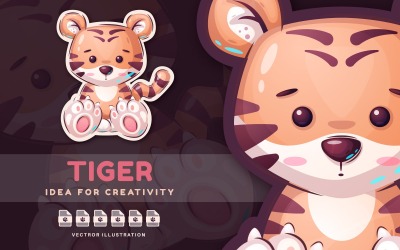 Teddy kreslená postava tygra - roztomilá nálepka, grafické ilustrace