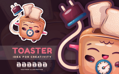 Toaster Prepares Delicious Bread - Cute Sticker, Graphics Illustration
