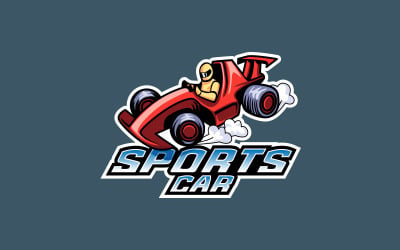 Logo de mascotte de voiture de sport, conception de vecteur de logo de voiture de formule