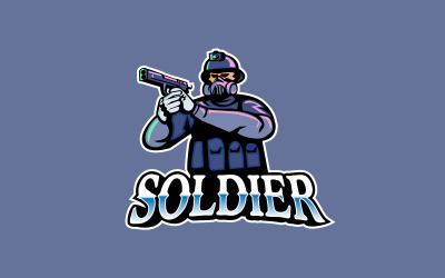 Żołnierz maskotka Logo Design Vector