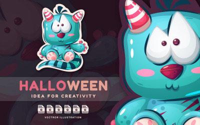 Kreslená Halloween příšera - roztomilá samolepka, grafické ilustrace