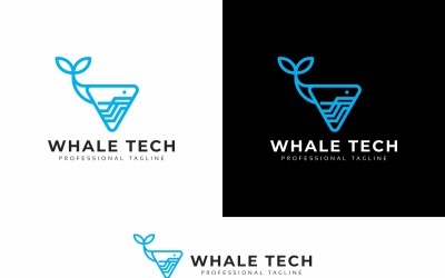 Modello di logo del mare di tecnologia balena