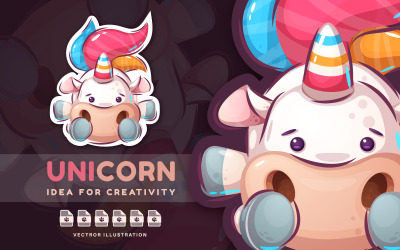 Fantasy Magic Rainbow Unicorn - roztomilá samolepka, grafické ilustrace