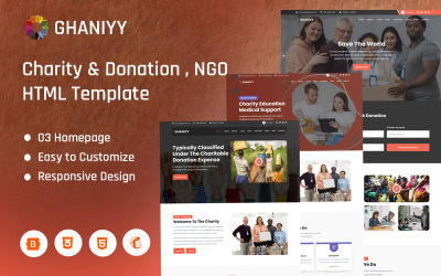 Ghaniyy - Plantilla de página de destino HTML de una página de caridad y donaciones