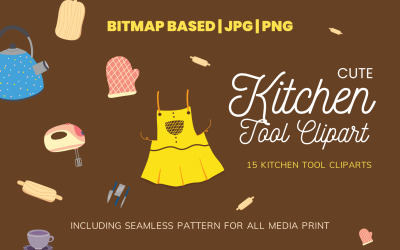厨房工具 14 剪贴画插图加上无缝模式