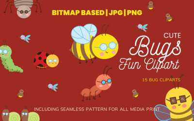 Cute Bug 15 Illustrazione Clipart Plus Seamless Pattern