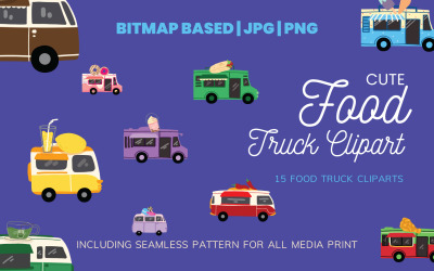 Food Truck 15 Clipart-Illustration plus nahtloses Muster